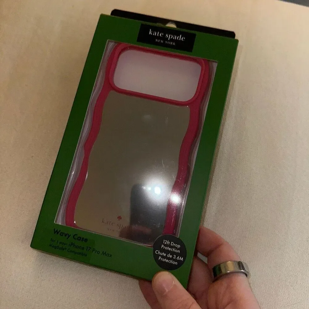 Kate Spade New York iPhone 17 Pro Max Phone Case Bright Pink Wavy Mirror NWT